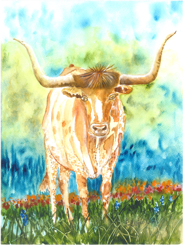 Longhorn Among the Bluebonnets